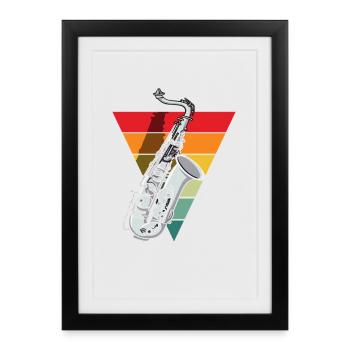 Retro Saxophone Graphic Saxophonist - Framed poster (27 × 37 cm) - black - Front