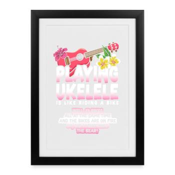 Hawaiian Ukulele Uke Playing - Gerahmtes Poster (27 × 37 cm) - Schwarz - Vorne
