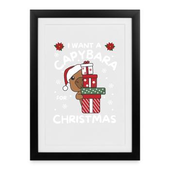 Je veux un capybara pour Noël mignons animaux - Affiche encadrée (27 × 37 cm) - noir - Devant