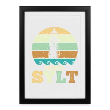 Mer du Nord, Île de Sylt, Mer des Wadden, Amusement - Affiche encadrée (27 × 37 cm) - noir - Devant