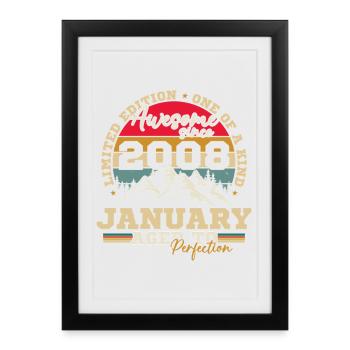 Janvier 2008 Vintage Rétro Cadeau D'anniversaire - Affiche encadrée (27 × 37 cm) - noir - Devant