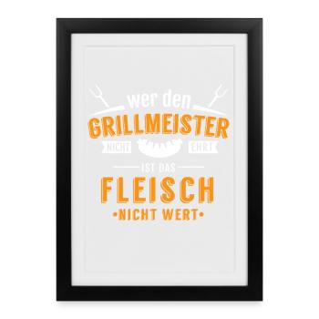 Maître du barbecue disant : La viande n’en vaut pas la peine - Affiche encadrée (27 × 37 cm) - noir - Devant