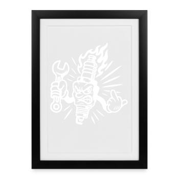 Bad Spark – Cheeky spark plug with screw connections - Framed poster (27 × 37 cm) - black - Front