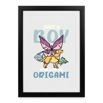 Seul un garçon aime l’origami - Affiche encadrée (27 × 37 cm) - noir - Devant