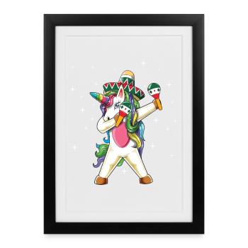 Cinco de Mayo Dabping Unicorn Sombrero Maracas - Affiche encadrée (27 × 37 cm) - noir - Devant