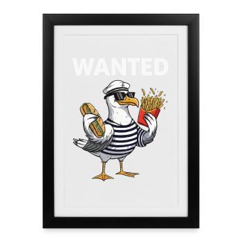 Wanted seagull with fries and fish sandwiches - Framed poster (27 × 37 cm) - black - Front