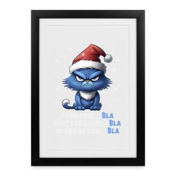 I Hate Christmas - Grumpy Blue Cat - Framed poster (27 × 37 cm) - black - Front