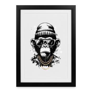 Cool monkey with street style and chains - Framed poster (27 × 37 cm) - black - Front