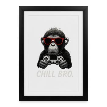 Singe gamer avec manette et lunettes de soleil, détends-toi mec - Affiche encadrée (27 × 37 cm) - noir - Devant