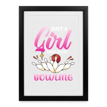Mädchen liebt Bowling im Pink Gradient - Gerahmtes Poster (27 × 37 cm) - Schwarz - Vorne