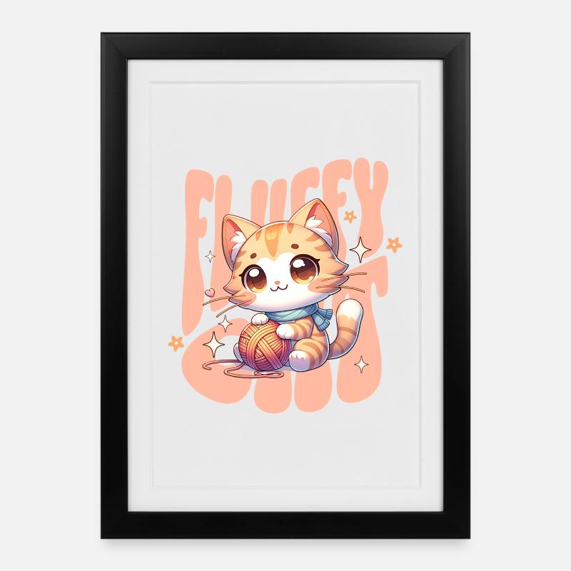 Cuddly Kitten with Yarn Ball Fluffy Cat Cat - Framed poster (27 × 37 cm) - black