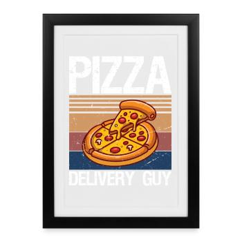 Livreur de pizzas Profession Nourriture Pizza drôle - Affiche encadrée (27 × 37 cm) - noir - Devant