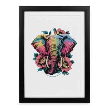 Colorful Elephant with Flowers Boho Animal Love Ethnic - Framed poster (27 × 37 cm) - black - Front