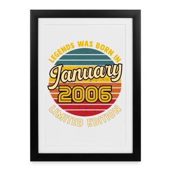 Légende Née en Janvier 2006 Anniversaire 20 ans - Affiche encadrée (27 × 37 cm) - noir - Devant