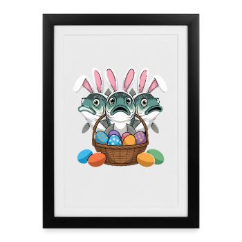 Poisson de Pâques drôle avec des oreilles de lapin et coloré - Affiche encadrée (27 × 37 cm) - noir - Devant