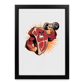 Muscular Steak Bodybuilding Fun Fitness - Framed poster (27 × 37 cm) - black - Front