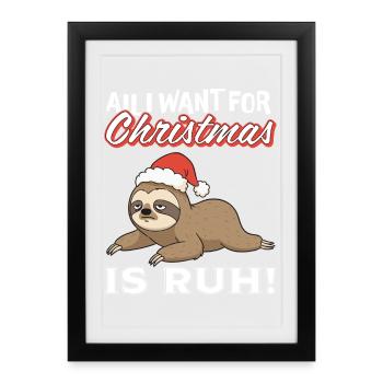Paresseux de Noël avec le Père Noël - Affiche encadrée (27 × 37 cm) - noir - Devant