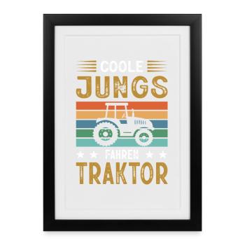 Agriculteur offre des cadeaux agricoles Tracteurs agricoles - Affiche encadrée (27 × 37 cm) - noir - Devant
