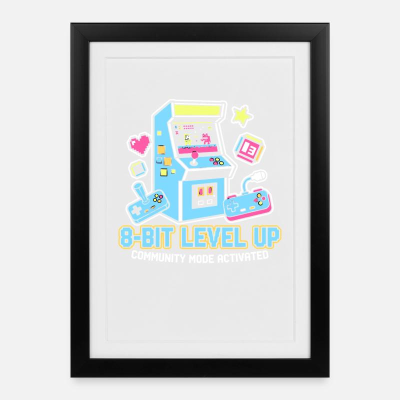 8-Bit LEVEL Arcade Retro Gaming Community - Framed poster (27 × 37 cm) - black