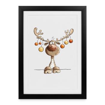 Cute Reindeer with Christmas Baubles - Framed poster (27 × 37 cm) - black - Front