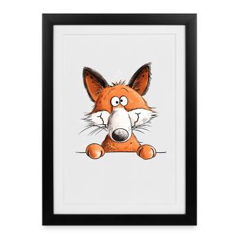 Funny Fox Cartoon Woodland Animal Motif - Framed poster (27 × 37 cm) - black - Front