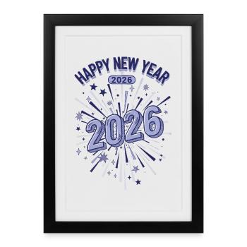 Bonne Année 2026 Célébration des feux d’artifice - Affiche encadrée (27 × 37 cm) - noir - Devant
