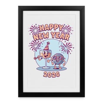 Bonne Année 2026 Célébration des feux d’artifice - Affiche encadrée (27 × 37 cm) - noir - Devant