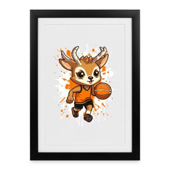 Basketball deer in sprint - Framed poster (27 × 37 cm) - black - Front