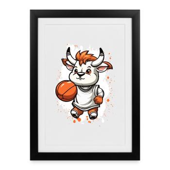 Basketball Bull Comic - Affiche encadrée (27 × 37 cm) - noir - Devant