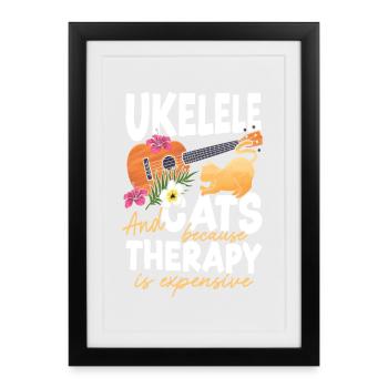 Ukulélé hawaïen ukulélé Ukulélé chat - Affiche encadrée (27 × 37 cm) - noir - Devant