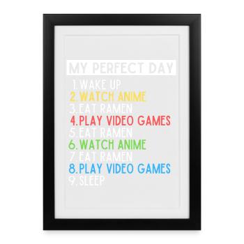 Mein perfekter Tag Anime Ramen Gaming Nerd Design - Gerahmtes Poster (27 × 37 cm) - Schwarz - Vorne