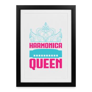 Funny Harmonica Player Queen Harmonica - Framed poster (27 × 37 cm) - black - Front