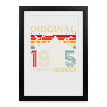 80e anniversaire Décembre original Né en 1945 - Affiche encadrée (27 × 37 cm) - noir - Devant