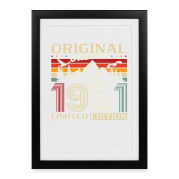 74e anniversaire Original décembre Né en 1951 - Affiche encadrée (27 × 37 cm) - noir - Devant