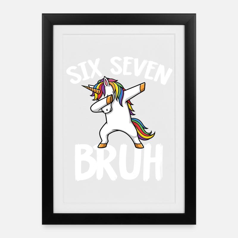 Sechs Sieben-Einhorn mit Regenbogen abtupfen - Gerahmtes Poster (27 × 37 cm) - Schwarz