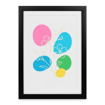 Graphique floral minimaliste, été bohème - Affiche encadrée (27 × 37 cm) - noir - Devant