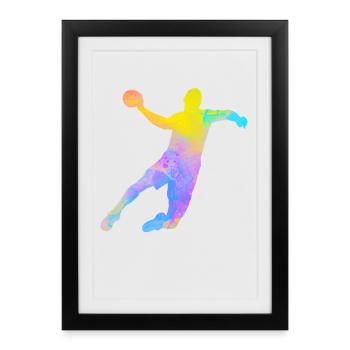 Handball Joueur de Hand Coloré Papa Handballeur  - Affiche encadrée (27 × 37 cm) - noir - Devant