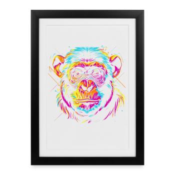 Tête de singe néon dans le style pop art - Affiche encadrée (27 × 37 cm) - noir - Devant