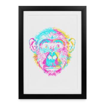 Colorful chimpanzee in neon art style - Framed poster (27 × 37 cm) - black - Front
