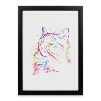 Colorful cat art in sketch style - Framed poster (27 × 37 cm) - black - Front