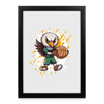 Basketball owl in green jersey - Framed poster (27 × 37 cm) - black - Front