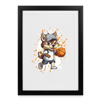 Fox basketball hero in leisure look - Framed poster (27 × 37 cm) - black - Front
