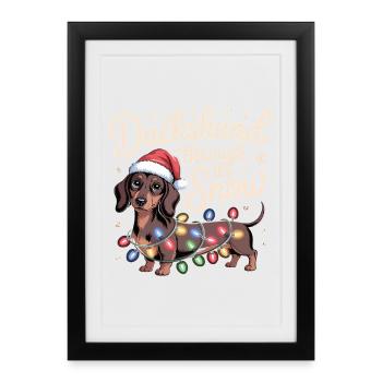 Le teckel de Noël à travers la neige - Affiche encadrée (27 × 37 cm) - noir - Devant