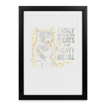 Musique de chat, Heavy Metal Idées de cadeau de chats drôle. - Affiche encadrée (27 × 37 cm) - noir - Devant