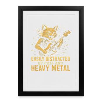 Musique de chat, Heavy Metal Idées de cadeau de chats drôle. - Affiche encadrée (27 × 37 cm) - noir - Devant