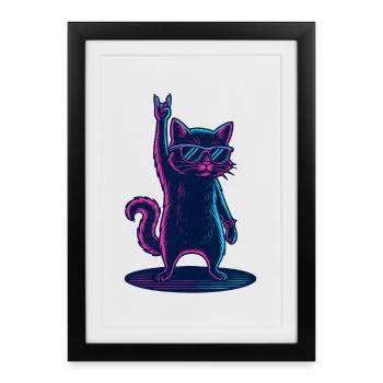 Fête du chat berçant avec des lunettes de soleil - Affiche encadrée (27 × 37 cm) - noir - Devant