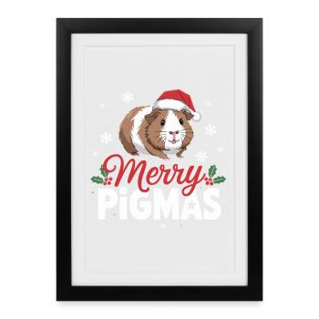 Joyeux Pigmas Noël drôle de cochon d’Inde - Affiche encadrée (27 × 37 cm) - noir - Devant
