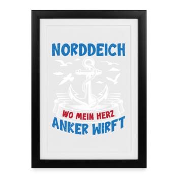NORDDEICH WO MEIN HERZ ANKER WIRFT Lustiges - Gerahmtes Poster (27 × 37 cm) - Schwarz - Vorne
