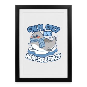 Harp Seal Seals Harp Seal Crazy - Framed poster (27 × 37 cm) - black - Front