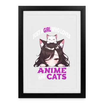 Juste une fille qui aime l’anime et les chats Manga Katzen - Affiche encadrée (27 × 37 cm) - noir - Devant